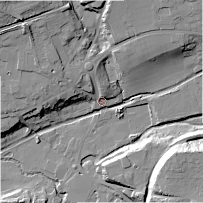 Shaded relief map of the ground around GL53ET, computed from Environment Agency LiDAR. The ground here sits at about 37 m above sea level and falls 33 m across the surrounding 800 m. Surface water reaching this point runs off ground lying to the north-west, 19.7 m higher.