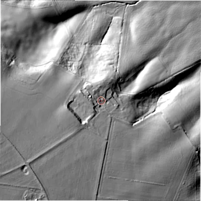 Shaded relief map of the ground around GL542LQ, computed from Environment Agency LiDAR. The ground here sits at about 167 m above sea level and falls 76 m across the surrounding 800 m. Surface water reaching this point runs off ground lying to the west-south-west, 32.0 m higher.