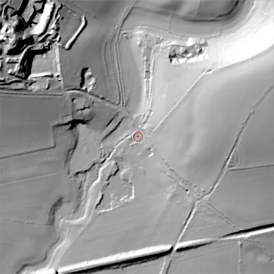 Shaded relief map of the ground around GL545SJ, computed from Environment Agency LiDAR. The ground here sits at about 171 m above sea level and falls 59 m across the surrounding 800 m. Surface water reaching this point runs off ground lying to the east-north-east, 48.1 m higher.