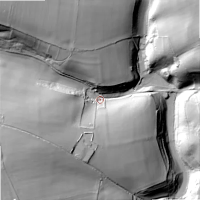 Shaded relief map of the ground around GL67HX, computed from Environment Agency LiDAR. The ground here sits at about 213 m above sea level and falls 67 m across the surrounding 800 m. Surface water reaching this point runs off ground lying to the west-south-west, 49.3 m higher.