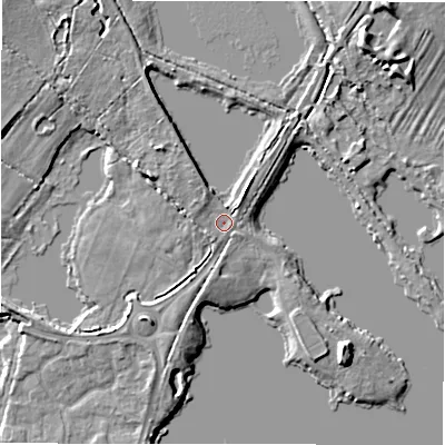 Shaded relief map of the ground around GL73QH, computed from Environment Agency LiDAR. The ground here sits at about 78 m above sea level and falls 9 m across the surrounding 800 m. Surface water reaching this point runs off ground lying to the south-south-west, 1.5 m higher.