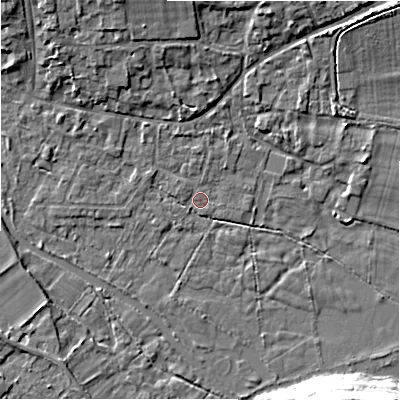 Shaded relief map of the ground around GL74AL, computed from Environment Agency LiDAR. The ground here sits at about 83 m above sea level and falls 11 m across the surrounding 800 m. Surface water reaching this point runs off ground lying to the north-west, 7.0 m higher.