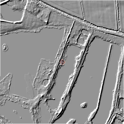Shaded relief map of the ground around GL74GU, computed from Environment Agency LiDAR. The ground here sits at about 80 m above sea level and falls 6 m across the surrounding 800 m. Surface water reaching this point runs off ground lying to the south-south-west, 2.2 m higher.