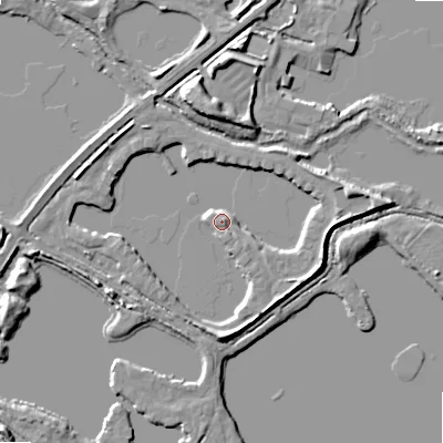 Shaded relief map of the ground around GL75LW, computed from Environment Agency LiDAR. The ground here sits at about 86 m above sea level and falls 7 m across the surrounding 800 m. Surface water reaching this point runs off ground lying to the east-north-east, 4.3 m higher.
