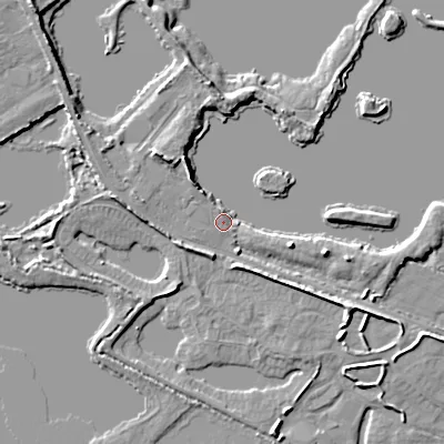 Shaded relief map of the ground around GL75UQ, computed from Environment Agency LiDAR. The ground here sits at about 87 m above sea level and falls 6 m across the surrounding 800 m. Surface water reaching this point runs off ground lying to the north-west, 5.2 m higher.