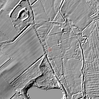 Shaded relief map of the ground around GL76ED, computed from Environment Agency LiDAR. The ground here sits at about 91 m above sea level and falls 8 m across the surrounding 800 m. Surface water reaching this point runs off ground lying to the west-north-west, 3.2 m higher.