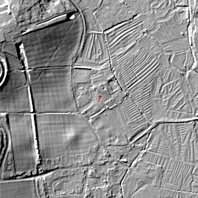 Shaded relief map of the ground around GL76EZ, computed from Environment Agency LiDAR. The ground here sits at about 101 m above sea level and falls 17 m across the surrounding 800 m. Surface water reaching this point runs off ground lying to the north-north-west, 1.5 m higher.