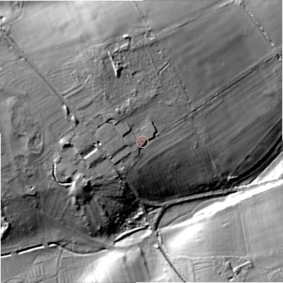 Shaded relief map of the ground around GL88QE, computed from Environment Agency LiDAR. The ground here sits at about 118 m above sea level and falls 18 m across the surrounding 800 m. Surface water reaching this point runs off ground lying to the north-west, 3.5 m higher.