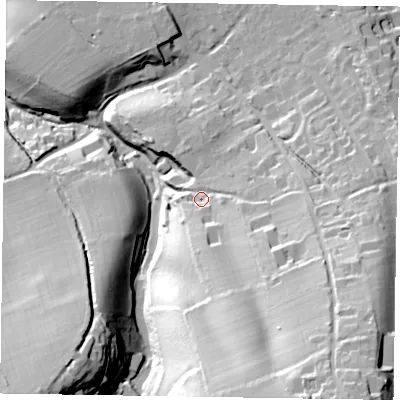 Shaded relief map of the ground around GU102PH, computed from Environment Agency LiDAR. The ground here sits at about 108 m above sea level and falls 67 m across the surrounding 800 m. Surface water reaching this point runs off ground lying to the south-south-east, 44.5 m higher.