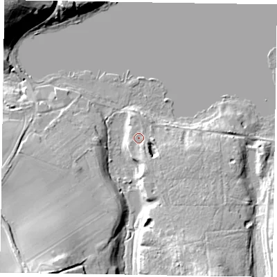 Shaded relief map of the ground around GU102QA, computed from Environment Agency LiDAR. The ground here sits at about 65 m above sea level and falls 26 m across the surrounding 800 m. Surface water reaching this point runs off ground lying to the south-south-east, 2.3 m higher.