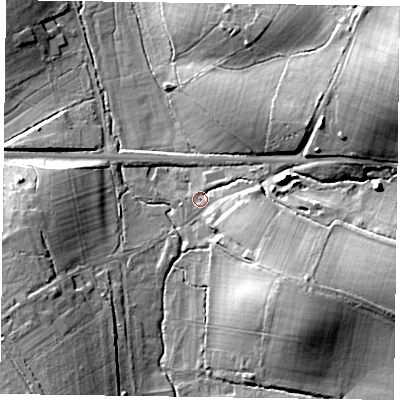 Shaded relief map of the ground around GU105RJ, computed from Environment Agency LiDAR. The ground here sits at about 81 m above sea level and falls 20 m across the surrounding 800 m. Surface water reaching this point runs off ground lying to the east-north-east, 16.2 m higher.