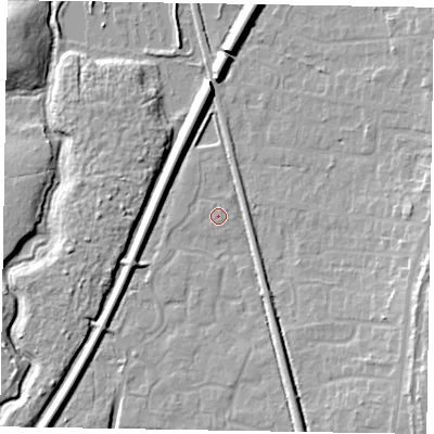 Shaded relief map of the ground around GU125SB, computed from Environment Agency LiDAR. The ground here sits at about 68 m above sea level and falls 11 m across the surrounding 800 m. Surface water reaching this point runs off ground lying to the south-south-east, 5.3 m higher.