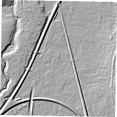 Shaded relief map of the ground around GU125SE, computed from Environment Agency LiDAR. The ground here sits at about 68 m above sea level and falls 11 m across the surrounding 800 m. Surface water reaching this point runs off ground lying to the south-south-east, 5.0 m higher.