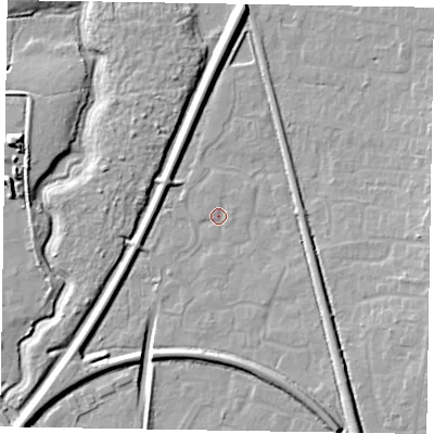 Shaded relief map of the ground around GU125SG, computed from Environment Agency LiDAR. The ground here sits at about 68 m above sea level and falls 11 m across the surrounding 800 m. Surface water reaching this point runs off ground lying to the south-south-east, 8.4 m higher.