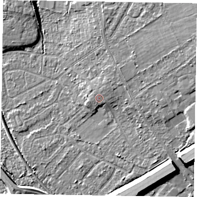 Shaded relief map of the ground around GU152RG, computed from Environment Agency LiDAR. The ground here sits at about 64 m above sea level and falls 12 m across the surrounding 800 m. Surface water reaching this point runs off ground lying to the north-north-east, 0.7 m higher.