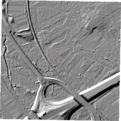 Shaded relief map of the ground around GU152RY, computed from Environment Agency LiDAR. The ground here sits at about 61 m above sea level and falls 14 m across the surrounding 800 m. Surface water reaching this point runs off ground lying to the north, 0.9 m higher.