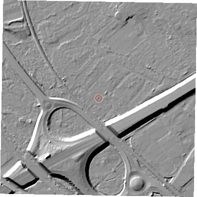 Shaded relief map of the ground around GU152SH, computed from Environment Agency LiDAR. The ground here sits at about 61 m above sea level and falls 14 m across the surrounding 800 m. Surface water reaching this point runs off ground lying to the east-north-east, 1.0 m higher.