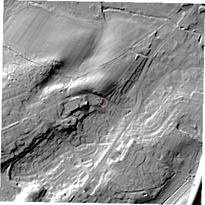 Shaded relief map of the ground around GU195EQ, computed from Environment Agency LiDAR. The ground here sits at about 67 m above sea level and falls 29 m across the surrounding 800 m. Surface water reaching this point runs off ground lying to the west-south-west, 16.1 m higher.