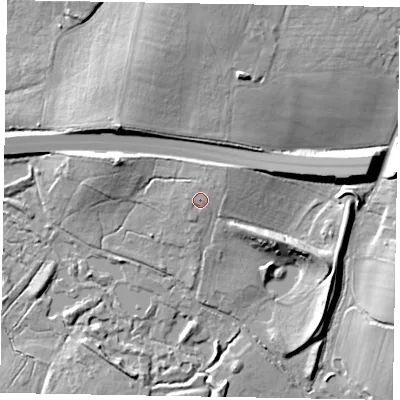 Shaded relief map of the ground around GU206BX, computed from Environment Agency LiDAR. The ground here sits at about 51 m above sea level and falls 19 m across the surrounding 800 m. Surface water reaching this point runs off ground lying to the north-east, 2.2 m higher.