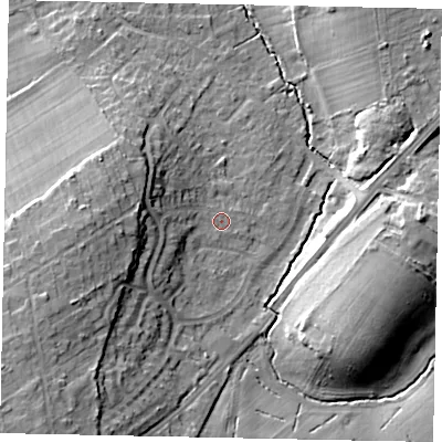 Shaded relief map of the ground around GU236LH, computed from Environment Agency LiDAR. The ground here sits at about 31 m above sea level and falls 18 m across the surrounding 800 m. Surface water reaching this point runs off ground lying to the west-south-west, 10.5 m higher.
