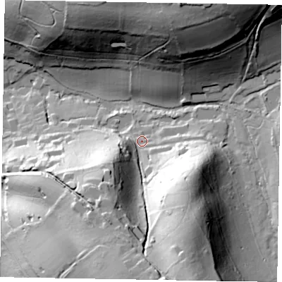 Shaded relief map of the ground around GU273DJ, computed from Environment Agency LiDAR. The ground here sits at about 148 m above sea level and falls 66 m across the surrounding 800 m. Surface water reaching this point runs off ground lying to the south-south-east, 51.8 m higher.