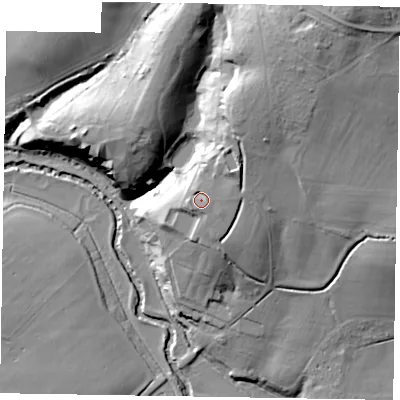 Shaded relief map of the ground around GU290AY, computed from Environment Agency LiDAR. The ground here sits at about 39 m above sea level and falls 49 m across the surrounding 800 m. Surface water reaching this point runs off ground lying to the north-east, 1.9 m higher.