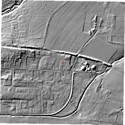 Shaded relief map of the ground around GU314EU, computed from Environment Agency LiDAR. The ground here sits at about 55 m above sea level and falls 15 m across the surrounding 800 m. Surface water reaching this point runs off ground lying to the north-west, 1.9 m higher.