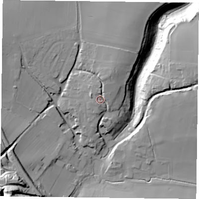 Shaded relief map of the ground around GU315SE, computed from Environment Agency LiDAR. The ground here sits at about 85 m above sea level and falls 53 m across the surrounding 800 m. Surface water reaching this point runs off ground lying to the north-north-east, 3.9 m higher.