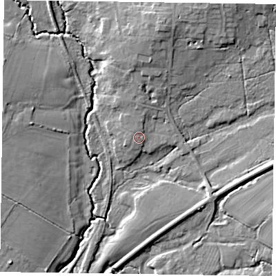 Shaded relief map of the ground around GU337AU, computed from Environment Agency LiDAR. The ground here sits at about 66 m above sea level and falls 14 m across the surrounding 800 m. Surface water reaching this point runs off ground lying to the west-north-west, 1.1 m higher.