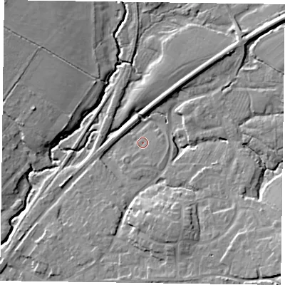 Shaded relief map of the ground around GU337BB, computed from Environment Agency LiDAR. The ground here sits at about 63 m above sea level and falls 19 m across the surrounding 800 m. Surface water reaching this point runs off ground lying to the south-south-east, 2.2 m higher.