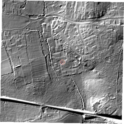 Shaded relief map of the ground around GU33EQ, computed from Environment Agency LiDAR. The ground here sits at about 58 m above sea level and falls 26 m across the surrounding 800 m. Surface water reaching this point runs off ground lying to the south-east, 18.2 m higher.