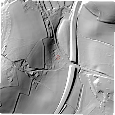 Shaded relief map of the ground around GU342SW, computed from Environment Agency LiDAR. The ground here sits at about 101 m above sea level and falls 49 m across the surrounding 800 m. Surface water reaching this point runs off ground lying to the west, 38.3 m higher.