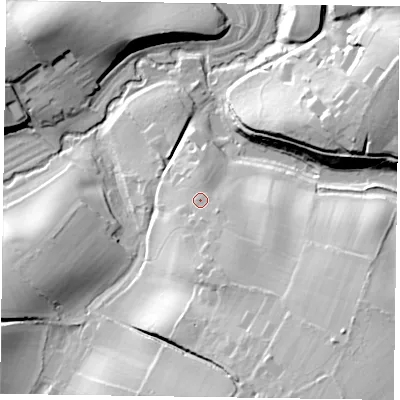 Shaded relief map of the ground around GU358SE, computed from Environment Agency LiDAR. The ground here sits at about 81 m above sea level and falls 37 m across the surrounding 800 m. Surface water reaching this point runs off ground lying to the south-south-east, 4.1 m higher.