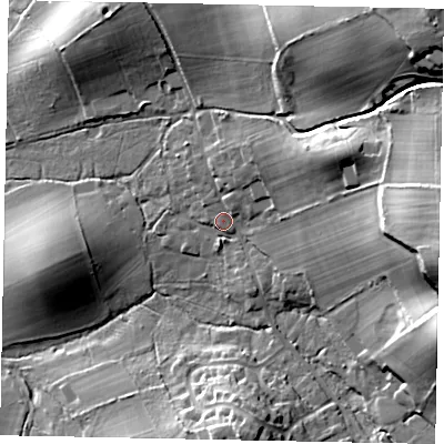 Shaded relief map of the ground around GU50RT, computed from Environment Agency LiDAR. The ground here sits at about 51 m above sea level and falls 38 m across the surrounding 800 m. Surface water reaching this point runs off ground lying to the north-east, 14.7 m higher.