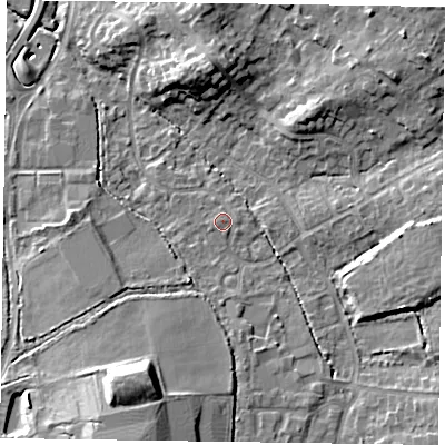Shaded relief map of the ground around GU514EZ, computed from Environment Agency LiDAR. The ground here sits at about 67 m above sea level and falls 14 m across the surrounding 800 m. Surface water reaching this point runs off ground lying to the south-south-east, 0.5 m higher.