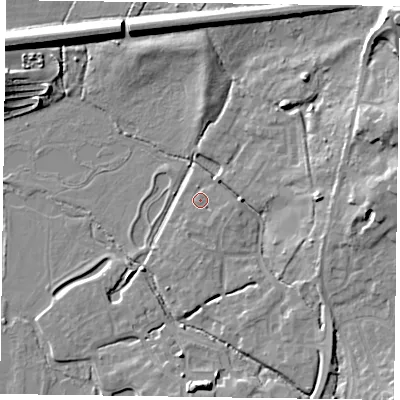 Shaded relief map of the ground around GU515BX, computed from Environment Agency LiDAR. The ground here sits at about 63 m above sea level and falls 16 m across the surrounding 800 m. Surface water reaching this point runs off ground lying to the east-south-east, 2.6 m higher.