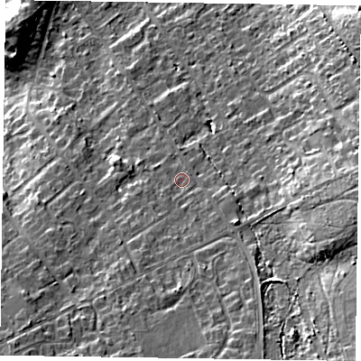 Shaded relief map of the ground around GU526AE, computed from Environment Agency LiDAR. The ground here sits at about 90 m above sea level and falls 17 m across the surrounding 800 m. Surface water reaching this point runs off ground lying to the south-south-west, 1.8 m higher.