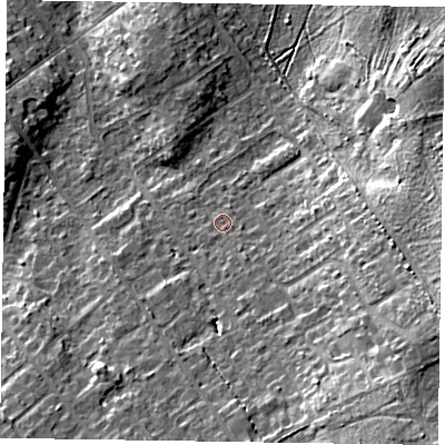 Shaded relief map of the ground around GU526BH, computed from Environment Agency LiDAR. The ground here sits at about 85 m above sea level and falls 18 m across the surrounding 800 m. Surface water reaching this point runs off ground lying to the south-south-east, 9.0 m higher.