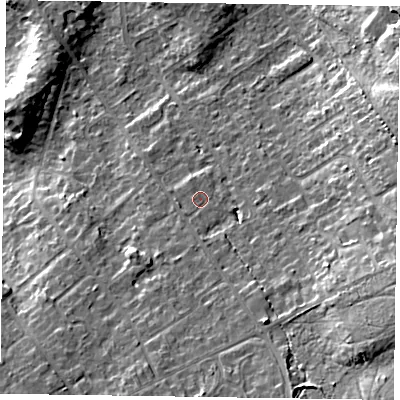 Shaded relief map of the ground around GU526BT, computed from Environment Agency LiDAR. The ground here sits at about 88 m above sea level and falls 16 m across the surrounding 800 m. Surface water reaching this point runs off ground lying to the south-south-east, 7.7 m higher.