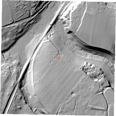 Shaded relief map of the ground around GU72JR, computed from Environment Agency LiDAR. The ground here sits at about 66 m above sea level and falls 32 m across the surrounding 800 m. Surface water reaching this point runs off ground lying to the south, 5.7 m higher.