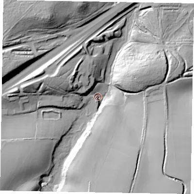 Shaded relief map of the ground around GU86NH, computed from Environment Agency LiDAR. The ground here sits at about 71 m above sea level and falls 41 m across the surrounding 800 m. Surface water reaching this point runs off ground lying to the south-east, 37.7 m higher.