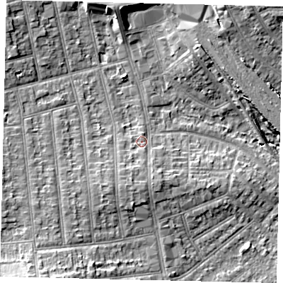 Shaded relief map of the ground around HA04TH, computed from Environment Agency LiDAR. The ground here sits at about 37 m above sea level and falls 11 m across the surrounding 800 m. Surface water reaching this point runs off ground lying to the south-south-west, 3.5 m higher.