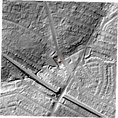 Shaded relief map of the ground around HA26ED, computed from Environment Agency LiDAR. The ground here sits at about 49 m above sea level and falls 12 m across the surrounding 800 m. Surface water reaching this point runs off ground lying to the south-east, 11.0 m higher.