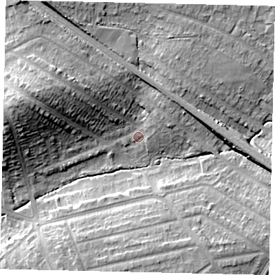 Shaded relief map of the ground around HA27RQ, computed from Environment Agency LiDAR. The ground here sits at about 48 m above sea level and falls 18 m across the surrounding 800 m. Surface water reaching this point runs off ground lying to the west-north-west, 15.2 m higher.