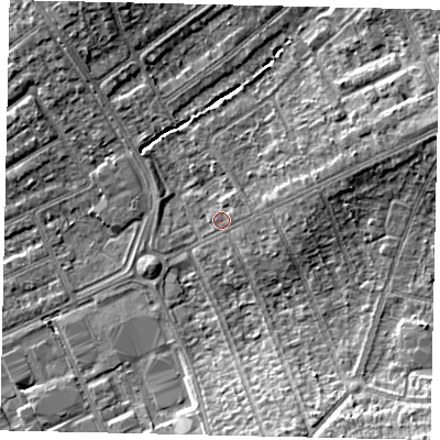 Shaded relief map of the ground around HA29AN, computed from Environment Agency LiDAR. The ground here sits at about 37 m above sea level and falls 9 m across the surrounding 800 m. Surface water reaching this point runs off ground lying to the east-north-east, 6.1 m higher.