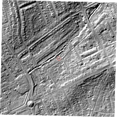Shaded relief map of the ground around HA29AZ, computed from Environment Agency LiDAR. The ground here sits at about 37 m above sea level and falls 9 m across the surrounding 800 m. Surface water reaching this point runs off ground lying to the east, 6.2 m higher.