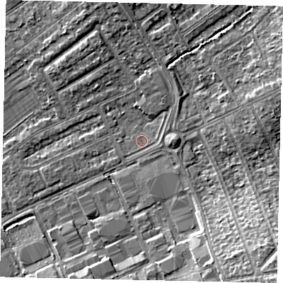 Shaded relief map of the ground around HA40JH, computed from Environment Agency LiDAR. The ground here sits at about 35 m above sea level and falls 10 m across the surrounding 800 m. Surface water reaching this point runs off ground lying to the north-east, 1.1 m higher.