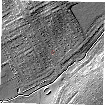Shaded relief map of the ground around HA49DG, computed from Environment Agency LiDAR. The ground here sits at about 38 m above sea level and falls 11 m across the surrounding 800 m. Surface water reaching this point runs off ground lying to the north, 8.2 m higher.