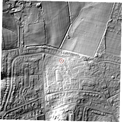Shaded relief map of the ground around HA53RQ, computed from Environment Agency LiDAR. The ground here sits at about 63 m above sea level and falls 17 m across the surrounding 800 m. Surface water reaching this point runs off ground lying to the east, 4.9 m higher.