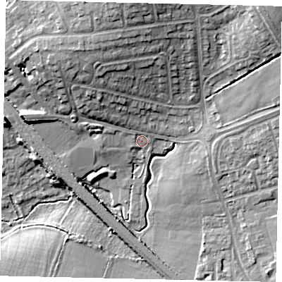 Shaded relief map of the ground around HA54EA, computed from Environment Agency LiDAR. The ground here sits at about 63 m above sea level and falls 19 m across the surrounding 800 m. Surface water reaching this point runs off ground lying to the north-west, 5.9 m higher.